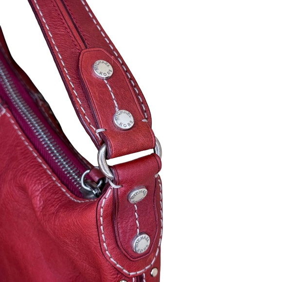 🔥 Michael Kors Red Silver Studded leather Astor shoulder bag w Dustbag - Picture 3 of 6